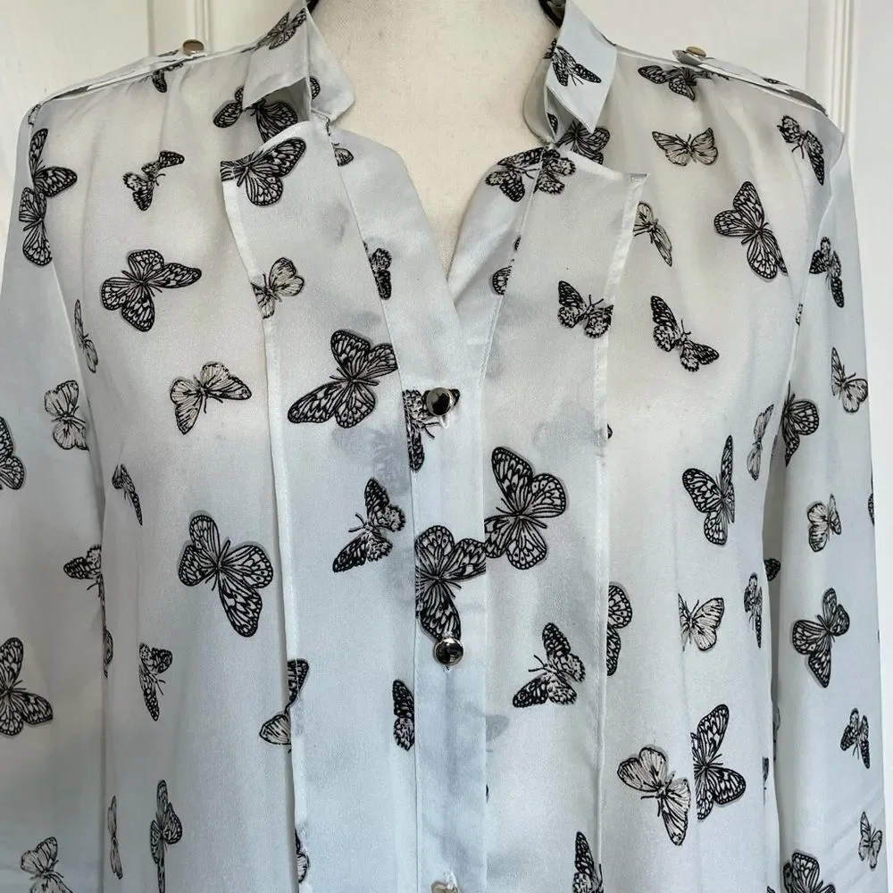 OASĀP Semi-Sheer Button Down Butterfly Blouse, L - Picture 3 of 16